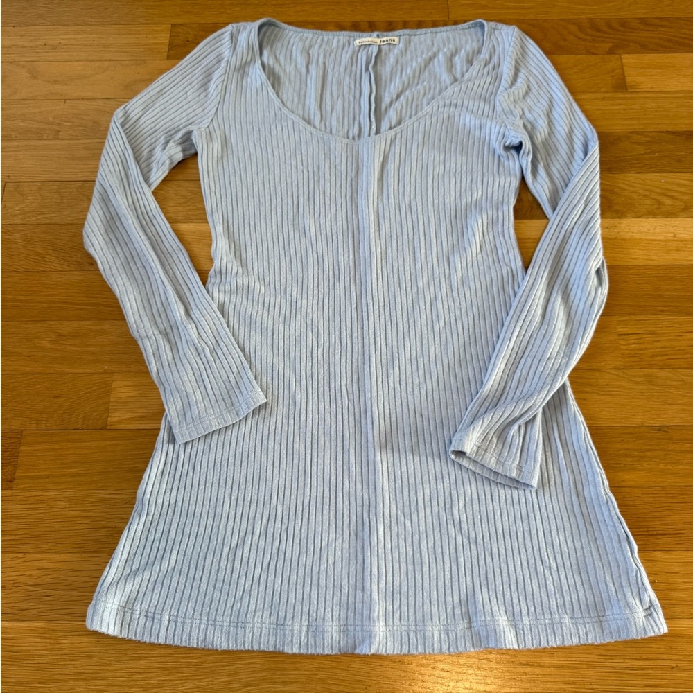Reformation Jeans Light Blue Ribbed Long Sleeve Mini Dress XS - Picture 5 of 9